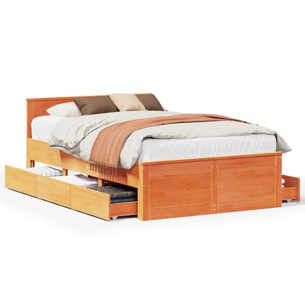 vidaXL Cadre de lit sans matelas avec tête de lit brun cire 120x200 cm