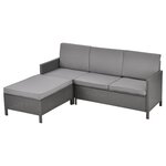 Salon de jardin design set de 3 meubles extérieurs ensemble de canapé tabouret table basse sièges avec coussins 4 places acier polyrotin verre polyester gris 03_0006027
