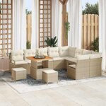 Ensemble de Canapé de Jardin de 12 Pièces avec Coussins Crème Poly Rattan Acacia