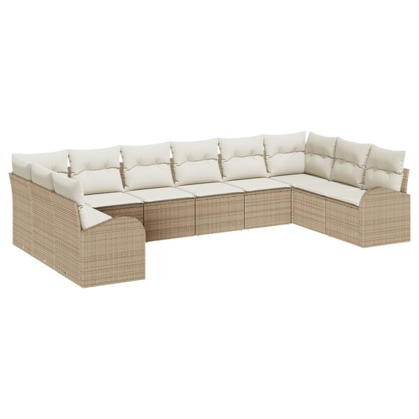 Ensemble de canapé de jardin 10 pièces avec coussins beige en poly rotin