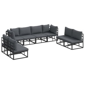 vidaXL Ensemble de canapé de jardin avec coussin 8 Pièces Noir Aluminium