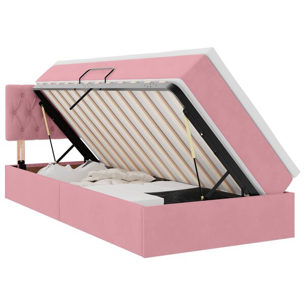 vidaXL Lit de Rangement avec tête de lit Rose 100 x 200 cm Velours