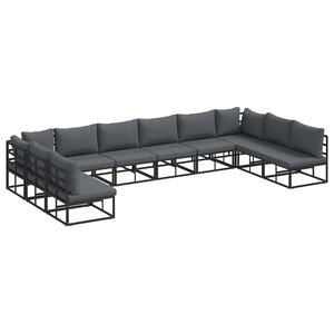 vidaXL Ensemble de canapé de jardin avec coussin 10 Pièces Noir Aluminium