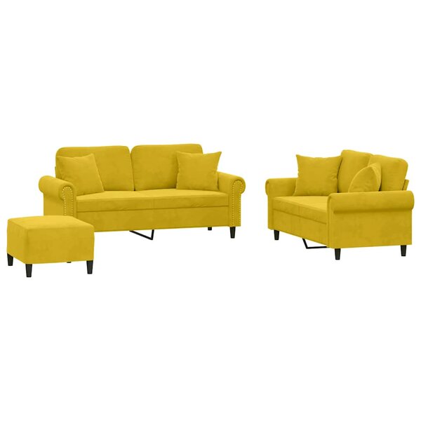 vidaXL Ensemble de canapés 3 Pièces avec coussins jaune velours