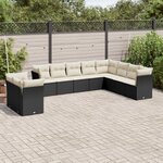 vidaXL Salon de jardin 10 Pièces avec coussins noir résine tressée