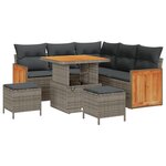 Ensemble de canapés de jardin 8 pièces avec coussins gris poly rotin acacia