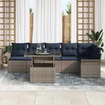 vidaXL Ensemble de canapé de jardin avec coussin 7 Pièces Gris Poly rotin