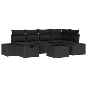 vidaXL Ensemble de canapé de jardin de 7 pièces avec coussins noirs en poly rotin