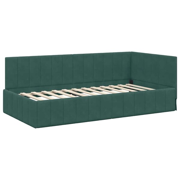 vidaXL Cadre de lit d'angle Vert foncé 90 cm x 190 cm tissu