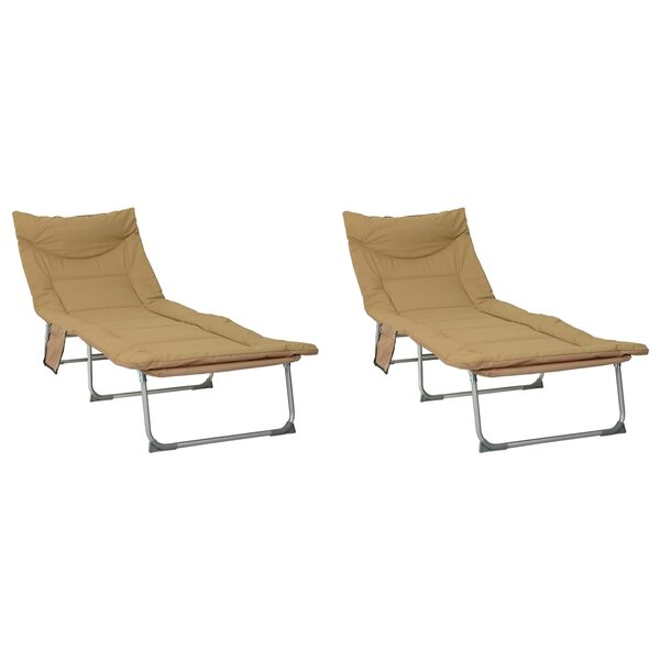 vidaXL Transat pliant avec coussin 2 pc Beige