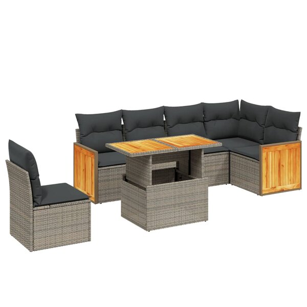 vidaXL Salon de jardin avec coussins 7 Pièces gris résine tressée