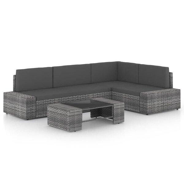 Salon de jardin meuble d'extérieur ensemble de mobilier 5 pièces avec coussins gris résine tressée 02_0016406