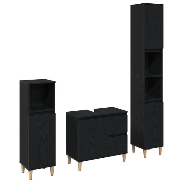 vidaXL Ensemble de cabinets de salle de bain de 3 pièces Chêne noir Bois d'ingénierie