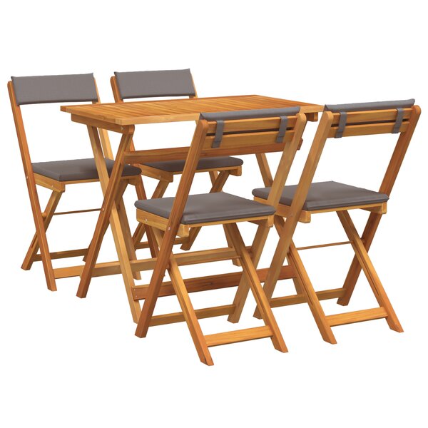 vidaXL Ensemble Bistro Pliable 5 Pièces avec Coussins en Bois Massif d'Acacia