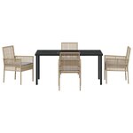 vidaXL Ensemble de Salle à Manger de Jardin 5 Pièces avec Coussins Beige Poly Rattan