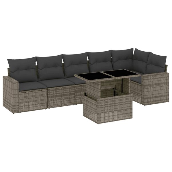 vidaXL Salon de jardin avec coussins 7 Pièces gris résine tressée