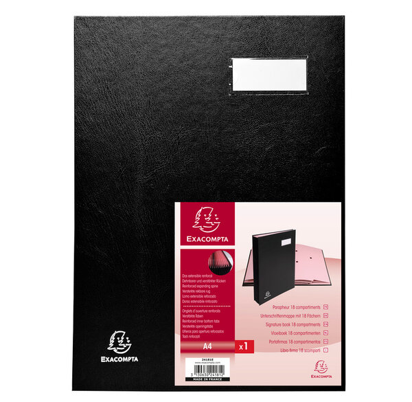 Parapheur DIRECTION 18 Compartiments Couverture en Carton Plastifié Noir EXACOMPTA
