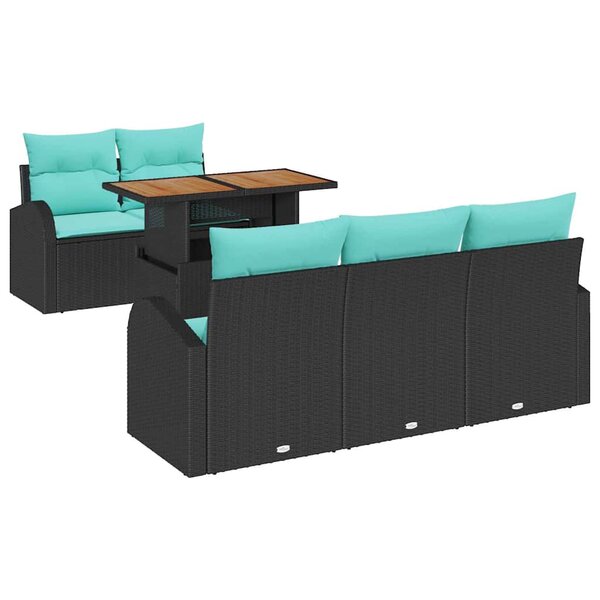 vidaXL Ensemble de canapé de jardin 6 Pièces Noir Poly rotin