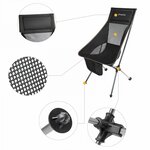 Chaise de camping pliable avec grand dossier - Kingcamp - Noir - Sac de transport inclus