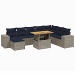 vidaXL Salon de jardin 9 Pièces avec coussins gris résine tressée