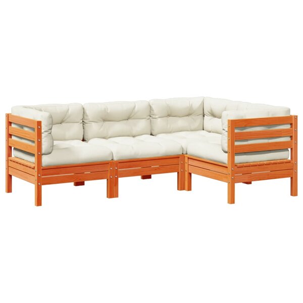vidaXL Salon de jardin 4 Pièces avec coussins cire marron bois pin massif