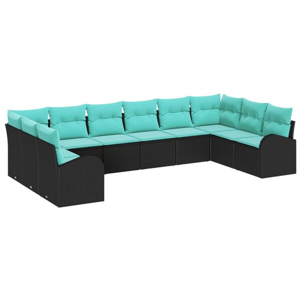 vidaXL Ensemble de canapé de jardin 10 Pièces Noir et turquoise polyrotin