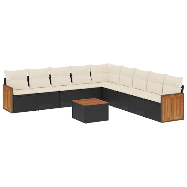 vidaXL Salon de jardin 10 Pièces avec coussins noir résine tressée