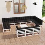 vidaXL Salon de jardin 14 Pièces avec coussins Blanc Bois de pin massif