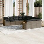 vidaXL Salon de jardin 11 Pièces avec coussins gris résine tressée