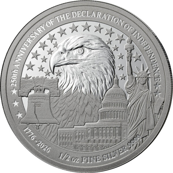 Monnaie EAGLE OF INDEPENDENCE 250 Anniversaire 1/2 Oz Argent 50 Francs Rwanda 2026 (PRÉCOMMANDE)