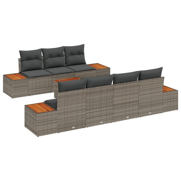 Ensemble de canapé de jardin vidaXL 8 pièces avec coussins gris en poly rotin et acacia