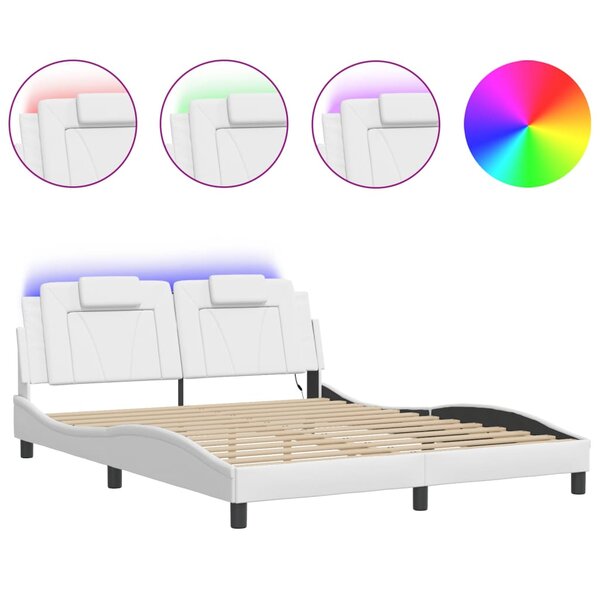 vidaXL Cadre de lit avec LED sans matelas blanc 160x200 cm