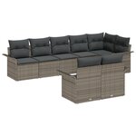 Ensemble de canapé de jardin 8 pièces avec coussins gris poly rattan