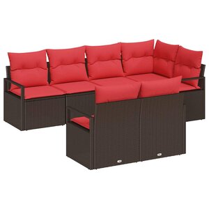 vidaXL Ensemble de canapé de jardin avec coussin 7 Pièces Marron et rouge