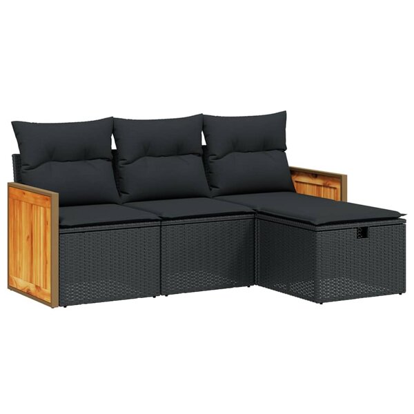 vidaXL Salon de jardin 4 Pièces avec coussins noir résine tressée