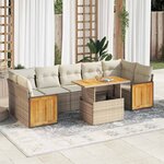 vidaXL Salon de jardin avec coussins 8 Pièces beige résine tressée acacia