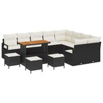 Ensemble de sofa de jardin 13 pièces avec coussins rattan noir acacia