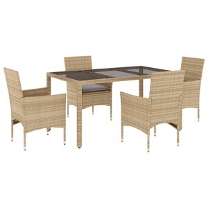 vidaXL Ensemble à manger de jardin et coussins 5 Pièces beige rotin verre