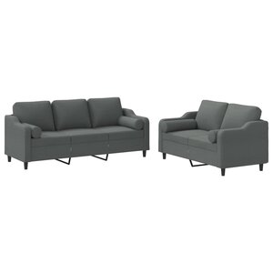vidaXL Ensemble de canapés 2 Pièces coussins gris foncé tissu