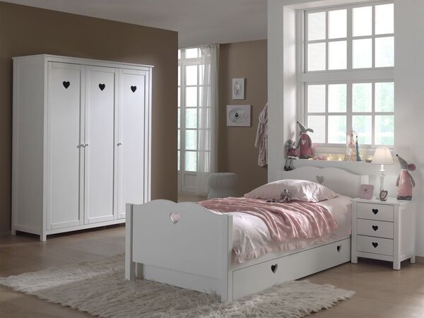 AMORI Lit simple + Lit gigogne  + Chevet + Armoire 3 portes