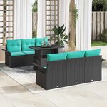 vidaXL Ensemble de canapé de jardin avec coussin 7 Pièces Noir Poly rotin