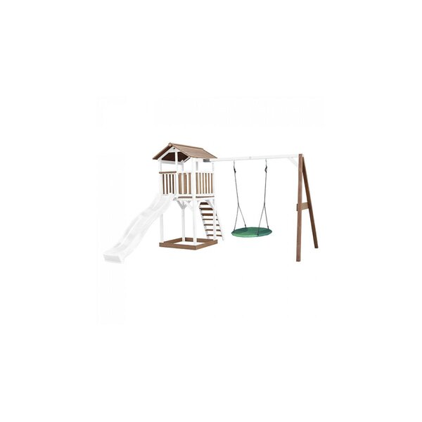 AXI Beach Tower avec balancoire nid  Marron Blanc Toboggan Blanc