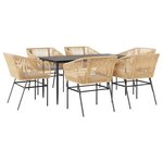 vidaXL Ensemble à manger jardin coussins 7Pièces marron poly rotin verre