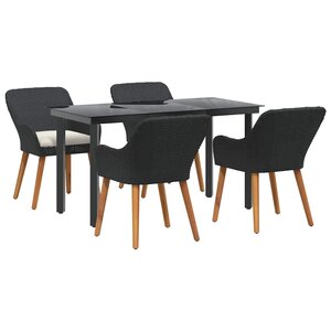 vidaXL Ensemble de salle à manger pour jardin 5 Pièces Noir polyrotin