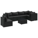 vidaXL Salon de jardin 7 Pièces avec coussins Noir Résine tressée