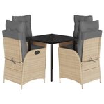 vidaXL Ensemble à manger de jardin coussins 5 Pièces mélange beige rotin