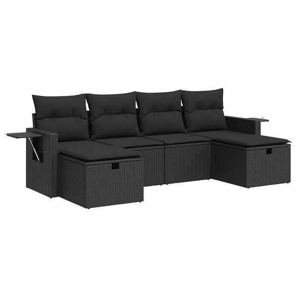 vidaXL Salon de jardin 6 Pièces avec coussins noir résine tressée