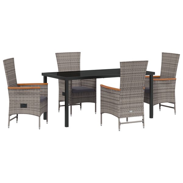 vidaXL Set de salle à manger de jardin 5 pièces avec coussins en rattan poly gris