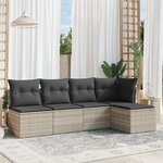 vidaXL Salon de jardin 5 Pièces avec coussins gris clair résine tressée