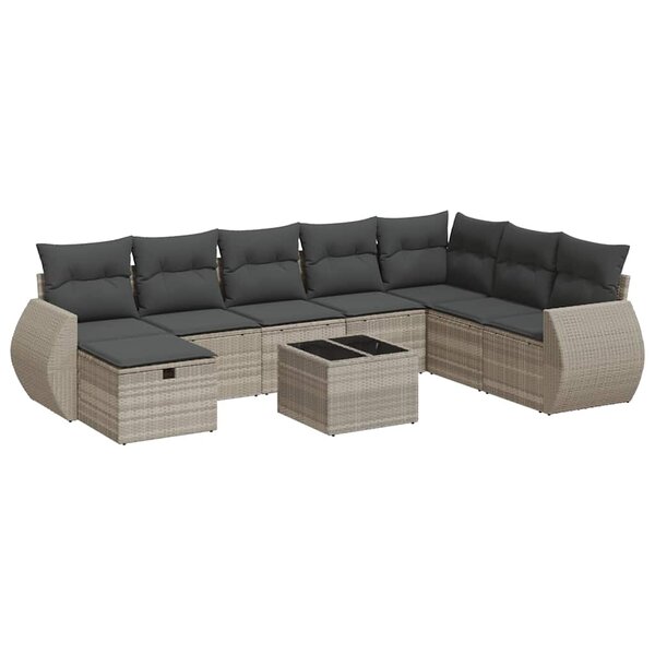 vidaXL Salon de jardin 9 Pièces avec coussins gris clair résine tressée